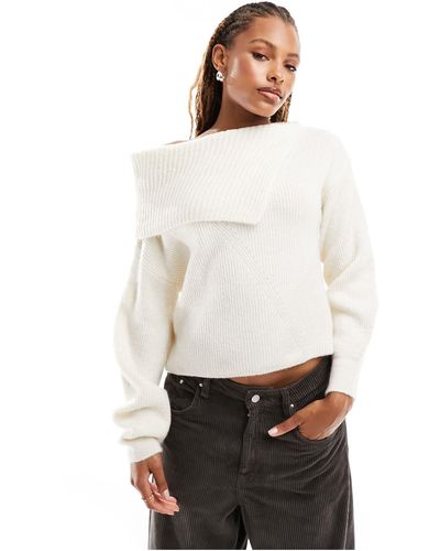 Mango Bardot Sweater With Side Split - White