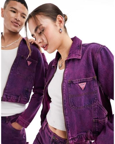 Guess Unisex Cropped Carpenter Jacket - Purple