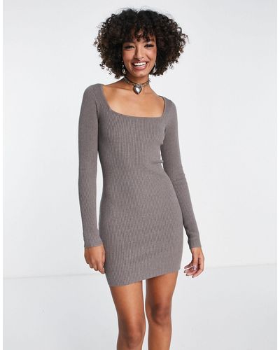 EDITED Long Sleeve Knitted Mini Dress - Grey