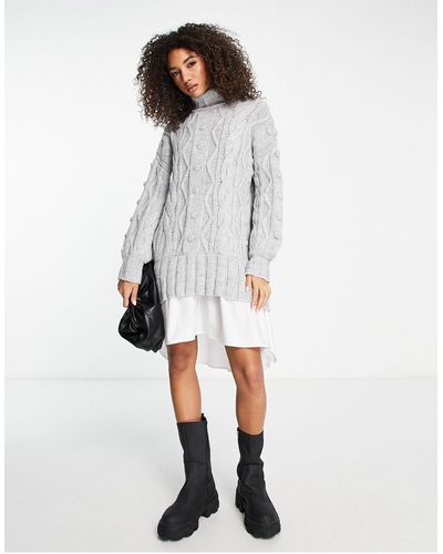 River Island Cable Knit Hybrid Sweater Mini Dress - White