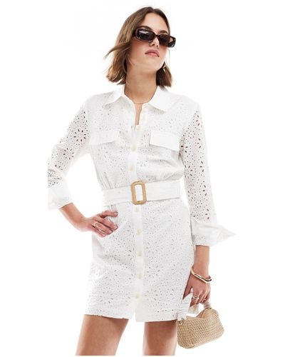 Mango Crochet Detail Shirt Mini Dress - White