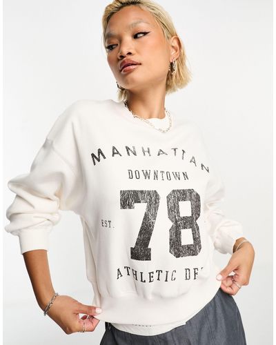 Bershka Oversized Sweatshirt Met 'manhattan' - Wit
