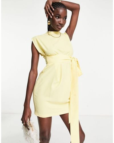 Closet Tie Waist Mini Dress - Yellow