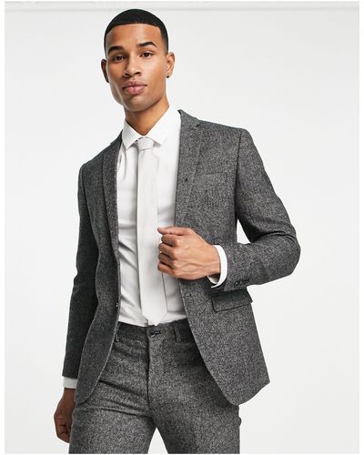 Jack & Jones – premium – sehr schmale tweed-anzugjacke - Grau