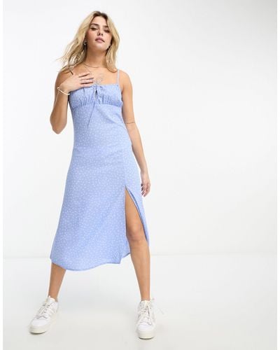 Monki Strappy Midi Dress With Split - Blue