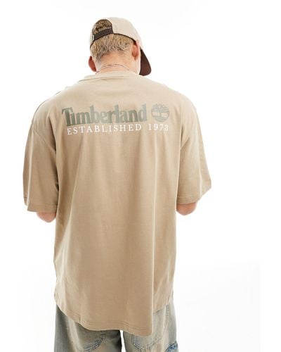 Timberland Large Script Logo Back Print Oversized T-shirt - Natural
