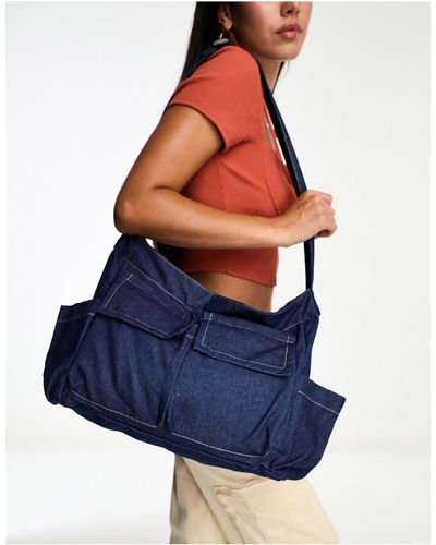 Daisy Street Slouchy Messenger Bag With Pockets - Blue
