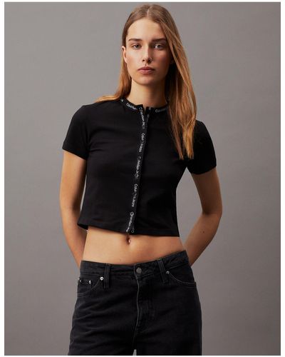 Calvin Klein Logo Tape Short Sleeve Top - Black
