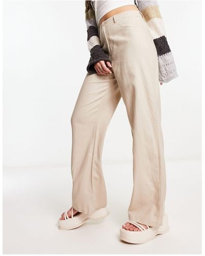 ONLY High Waisted Wide Leg Linen Trousers - Natural