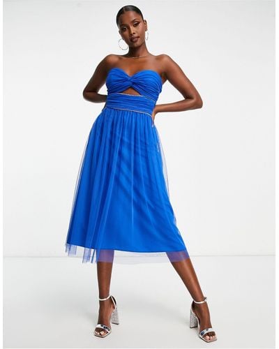 Trendyol Bandeau Midi Dress With Cut Out - Blue