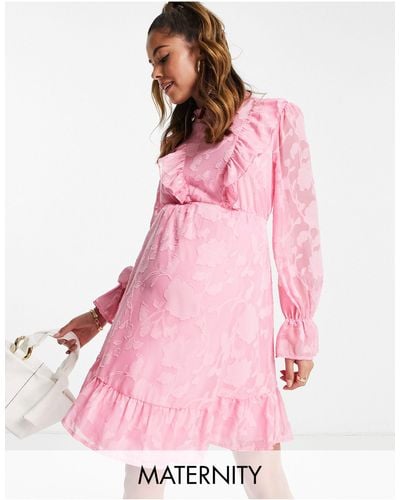 Twisted Wunder Long Sleeve Mini Dress With Frill Detail - Pink