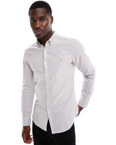 Farah Brewer Long Sleeve Stripe Shirt - Grey