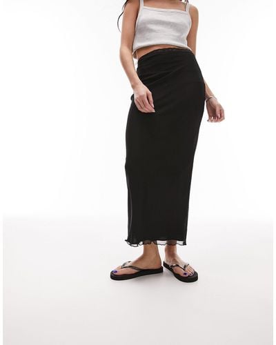 TOPSHOP Mesh Lace Trim Midi Skirt - Black