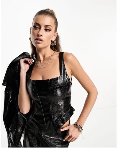 Naked Wardrobe Croc Leather Look Corset Top Co-ord - Black