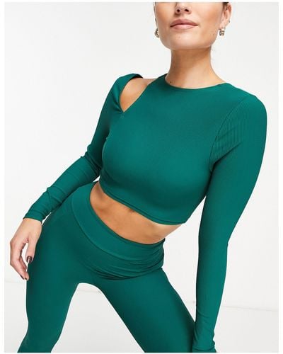 South Beach Cut Out Ribbed Long Sleeve Top - Green