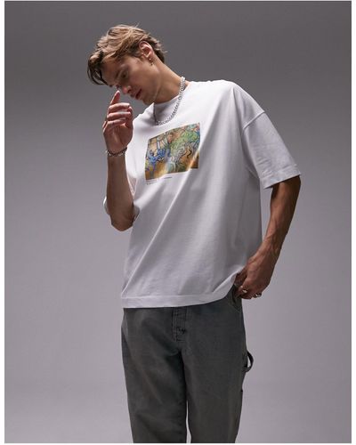 TOPMAN Camiseta blanca extragrande con estampado "tree roots" en colaboración con van gogh museum - Gris