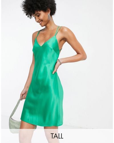 TOPSHOP Emerald Cowl Neck Mini Satin Slip Dress - Green
