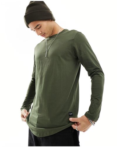 Jack & Jones Essentials Cotton Long Sleeve Top With Curve Hem - Green