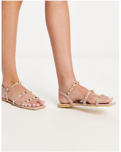 Truffle Collection Studded Strappy Flat Sandals - White