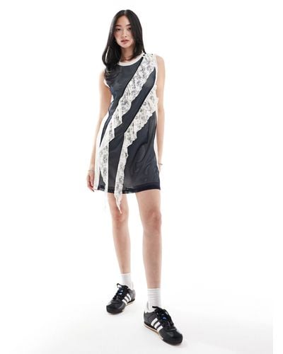 Collusion Airtex Mini Vest Dress With Lace Trim - White