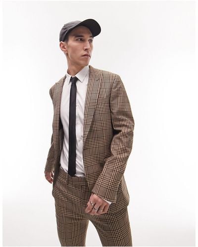 TOPMAN Super Skinny One Button Neutral Checked Wedding Suit Jacket - Brown
