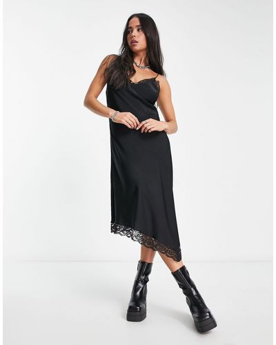 Weekday Bonnie Slip Midi Dress - Black