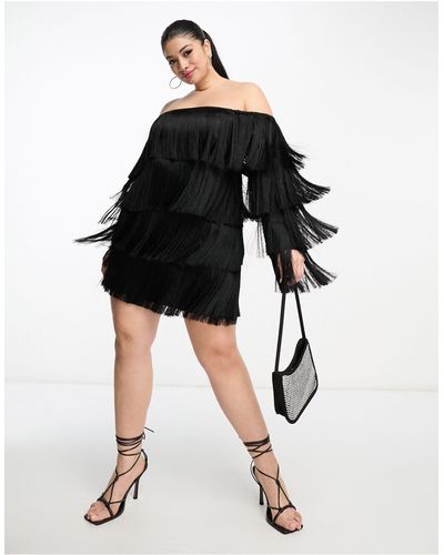 ASOS Curve Bardot Fringe Mini Dress - Black