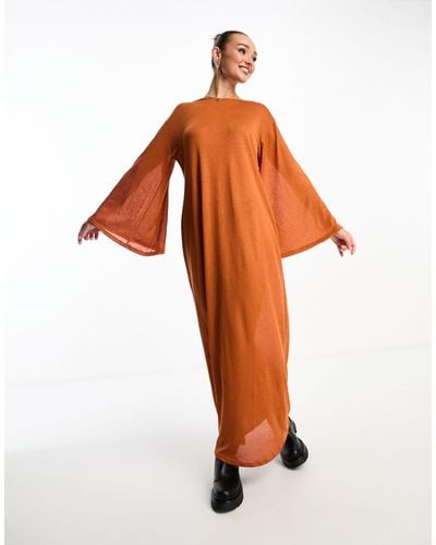 NA-KD Sheer Wide Sleeve Maxi Dress - Orange