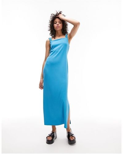 TOPSHOP Jersey Rib Midi Dress - Blue