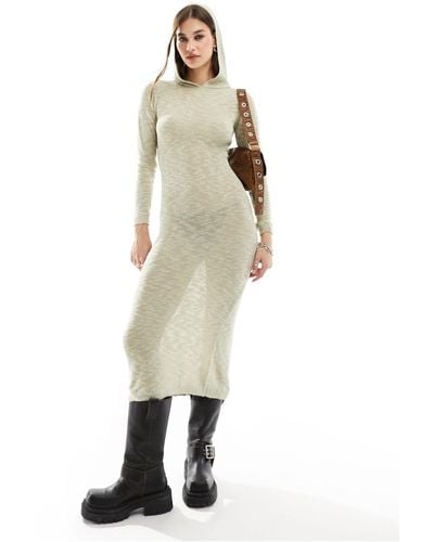 Collusion Hooded Maxi Knitted Dress - Natural