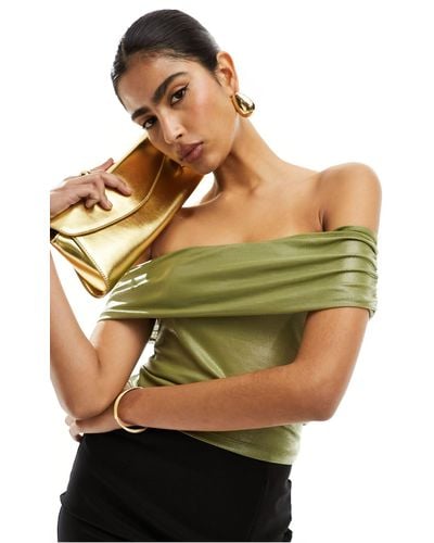 ASOS One Shoulder Khaki Sequin Top - Green