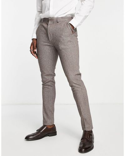 ASOS Skinny Brushed Wool Mix Suit Trousers - Brown