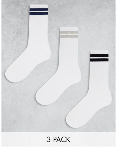 Bershka Confezione da 3 calzini bianchi con righe colorate - Bianco