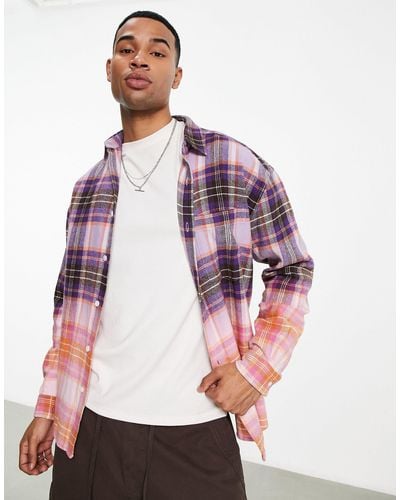 ASOS 90s Oversized Check Shirt With Bleached Hem - Purple
