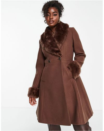 EVER NEW Faux Fur Collar Coat With Cuffs - Brown