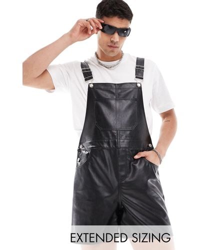 ASOS Leather Look Shorter Length Overalls - Black