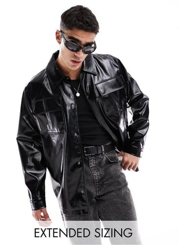 ASOS Oversized Faux Leather Shacket - Black