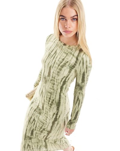 Pieces Vestido midi verde con efecto tie dye