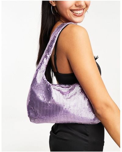 Glamorous Chainmail Diamante Mini Bag - Purple