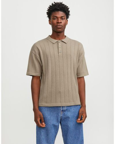 Jack & Jones Knitted Oversize Polo - Natural