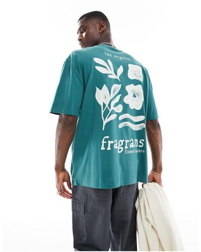 ASOS T-shirt oversize scuro con stampa di fiori sul retro - Blu
