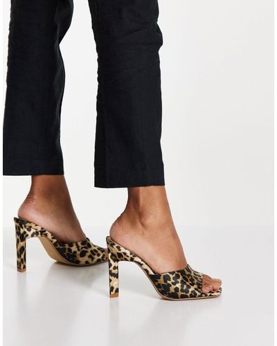 River Island Square Toe Leopard Print Heeled Sandals - Multicolor