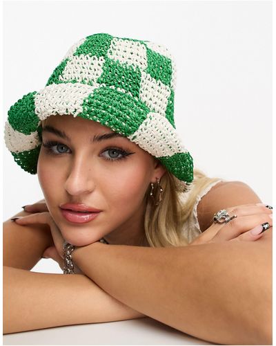 Daisy Street Gehaakte Bucket Hat Met Blokjesprint - Groen