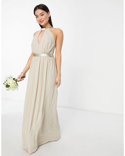 TFNC London Bridesmaid Maxi With Back Detail And Ruched Skirt - Natural