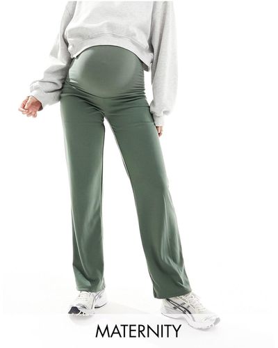 Mama.licious Mamalicious maternity - pantaloni dritti kaki con fascia sopra il pancione - Bianco