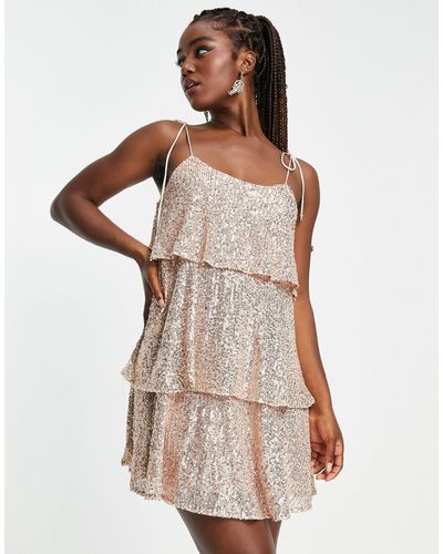 Style Cheat Tiered Sequin Mini Dress - Brown
