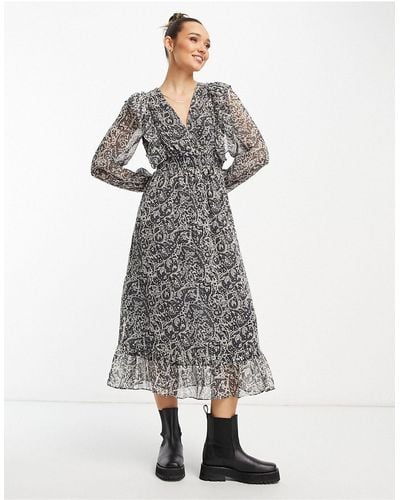 Mango Midi-jurk Met Ruches En Paisley Motief - Wit