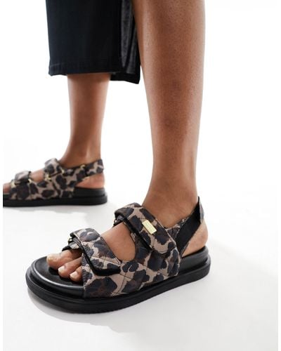 Barbour – sandalen mit klettriemen und leopardenmuster - Schwarz