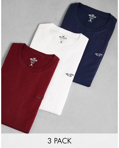 Hollister Set Van 3 Muscle Fit T-shirts Met Logo-omtrek - Blauw