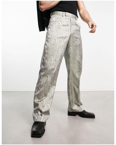 ASOS Pantaloni eleganti con fondo ampio color salvia jacquard - Bianco